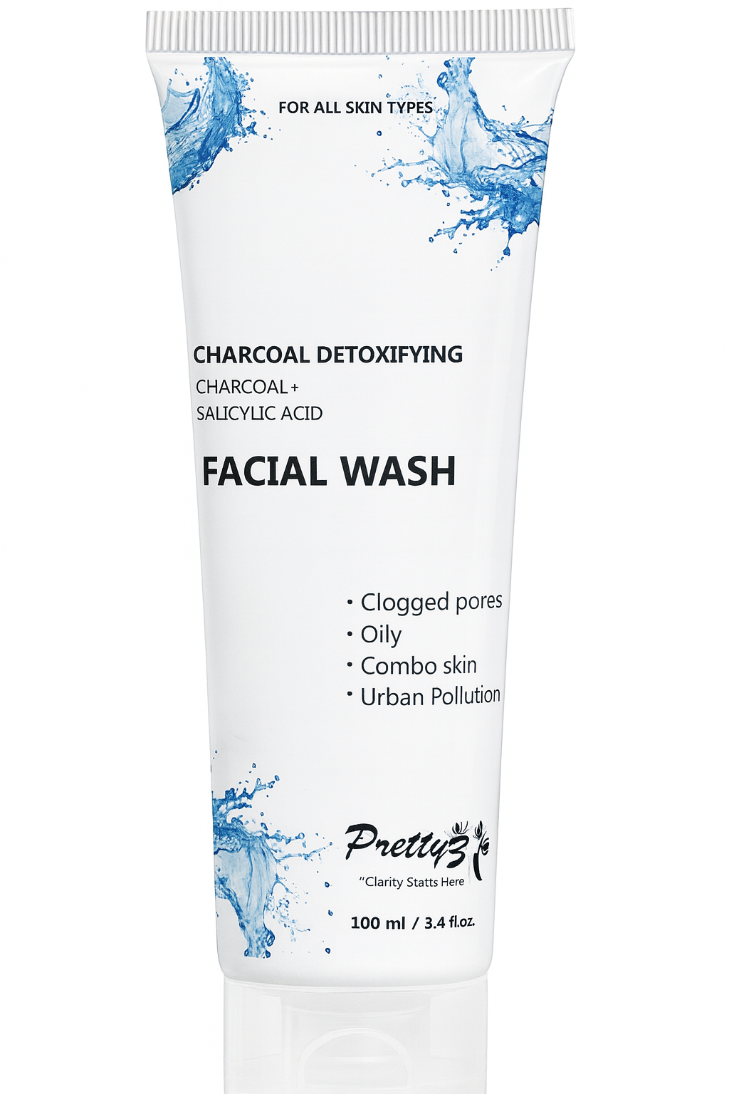 Pretty’s Charcoal Detoxifying Facial Wash – Activated Charcoal + Salicylic Acid Deep Clean Face Wash for Oily, Combo & Acne-Prone Skin – Anti-Pollution, Pore-Clearing, Menthol Refresh – 100ml Pretty5