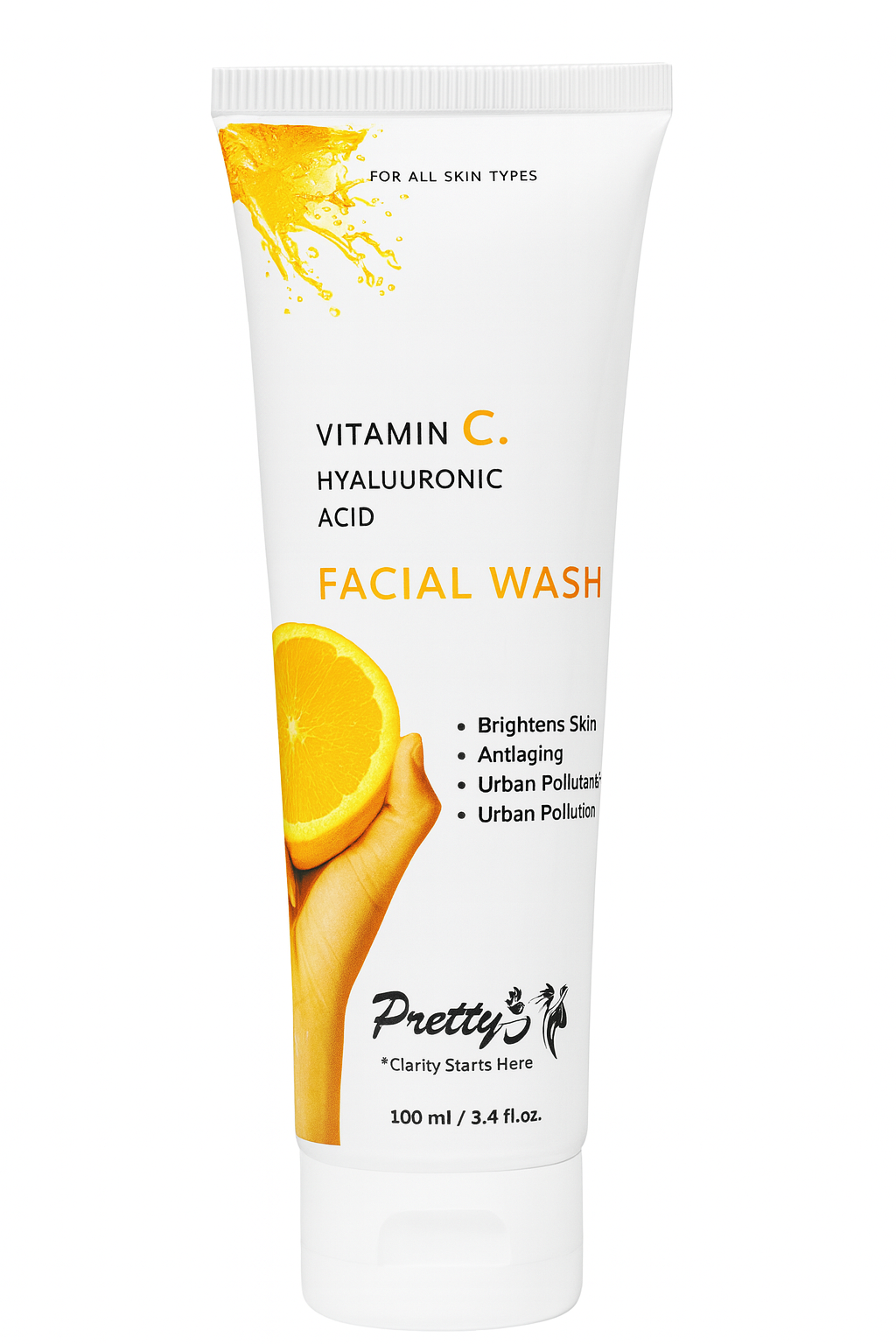 Pretty’s Vitamin C + Hyaluronic Acid Facial Wash – Brightening, Hydrating, Anti-Freckles & Anti-Pollution Face Cleanser for Radiant, Healthy Skin – 100ml Pretty5