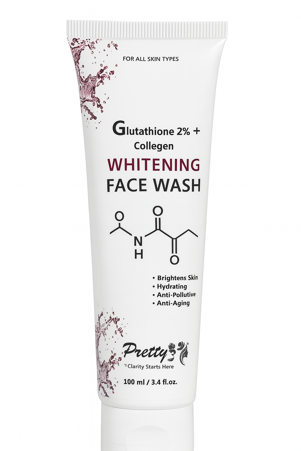 Pretty’s Glutathione 2% + Collagen Whitening Face Wash – Brightening, Anti-Aging, Hydrating & Anti-Pollution Cleanser for Clear, Radiant Skin – 100ml Pretty5